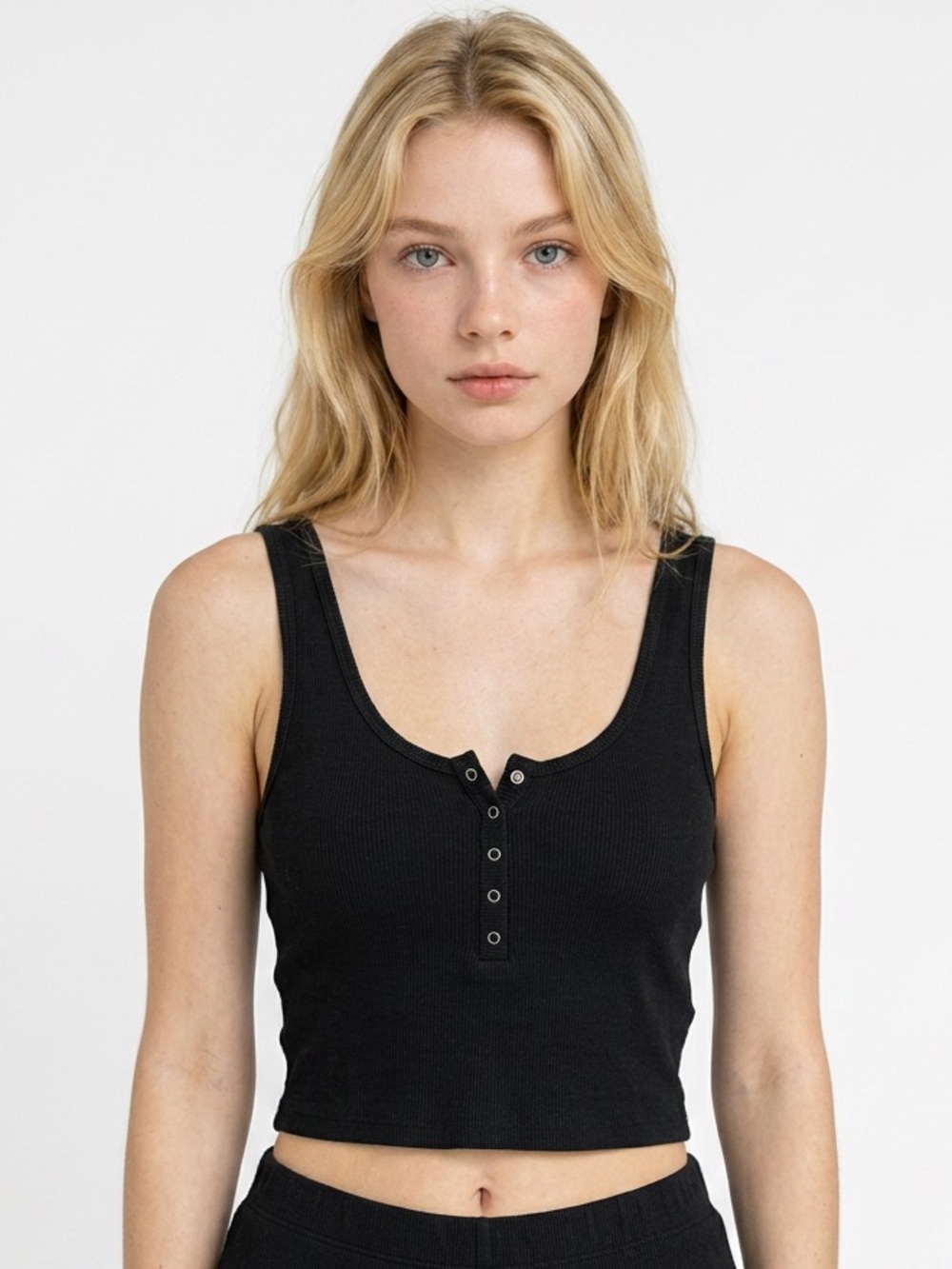 ABERCROMBIE & FITCH | Soft A&F Rib Black Henley Crop Tank Top Women’s Size S